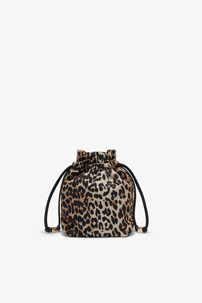Bou Bucket Pouch in Leopard, Almond Milk