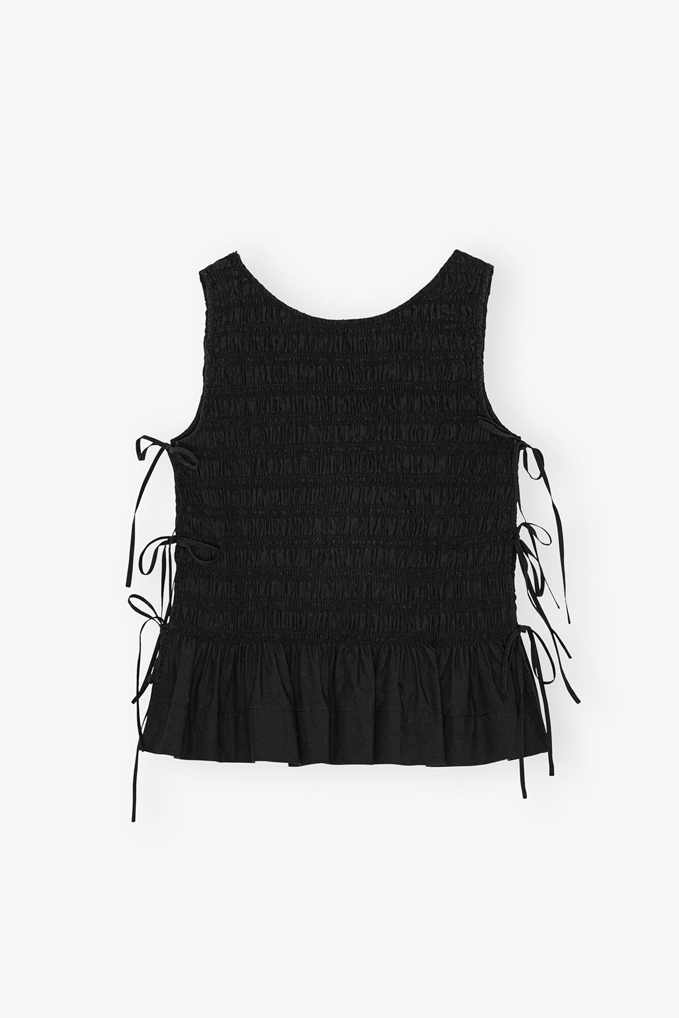 Schwarzes, gesmoktes Oberteil aus Baumwolle zum Binden, Organic Cotton, in colour Black - 1 - GANNI