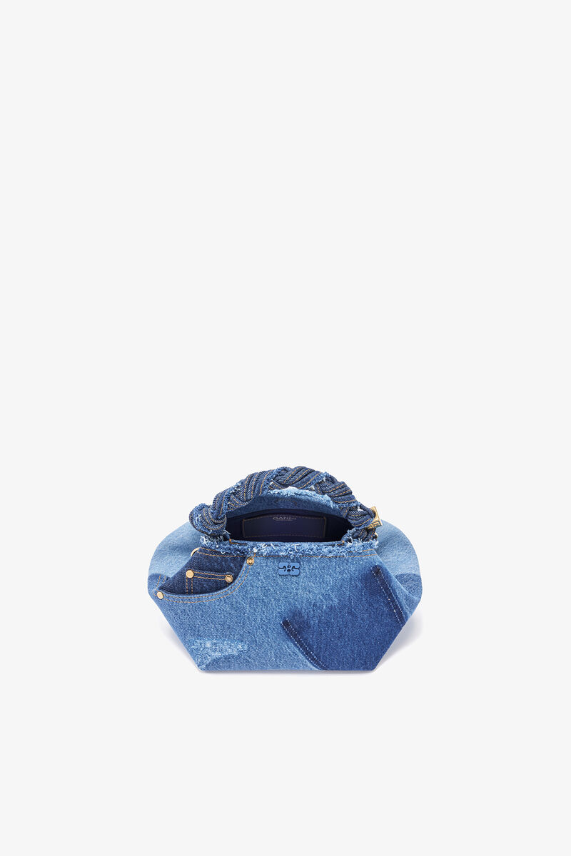 Small Bou Bag in Denim, Organic Cotton, in colour Mid Blue Vintage - 3 - GANNI