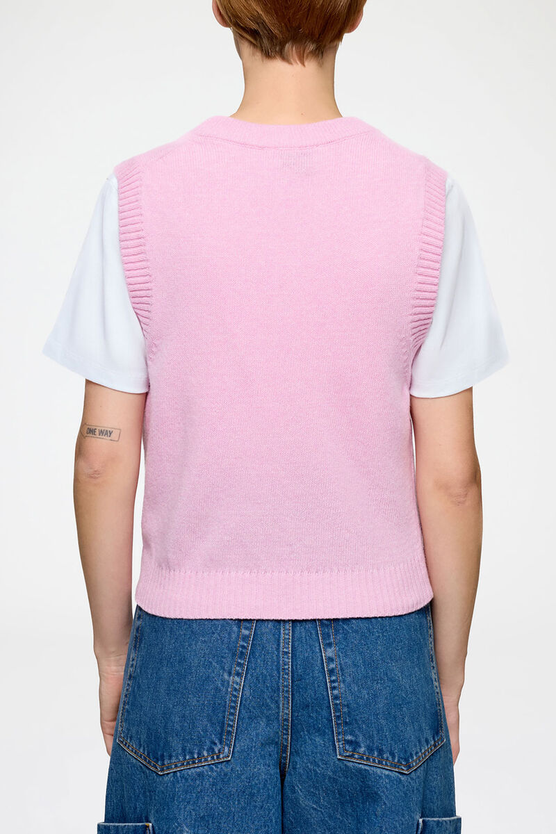Stickad väst i ull med grafiskt mönster, Wool, in colour Chalk Pink - 3 - GANNI