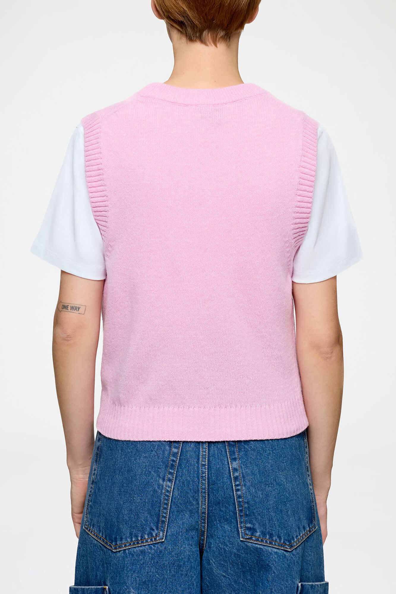 Stickad väst i ull med grafiskt mönster, Wool, in colour Chalk Pink - 3 - GANNI