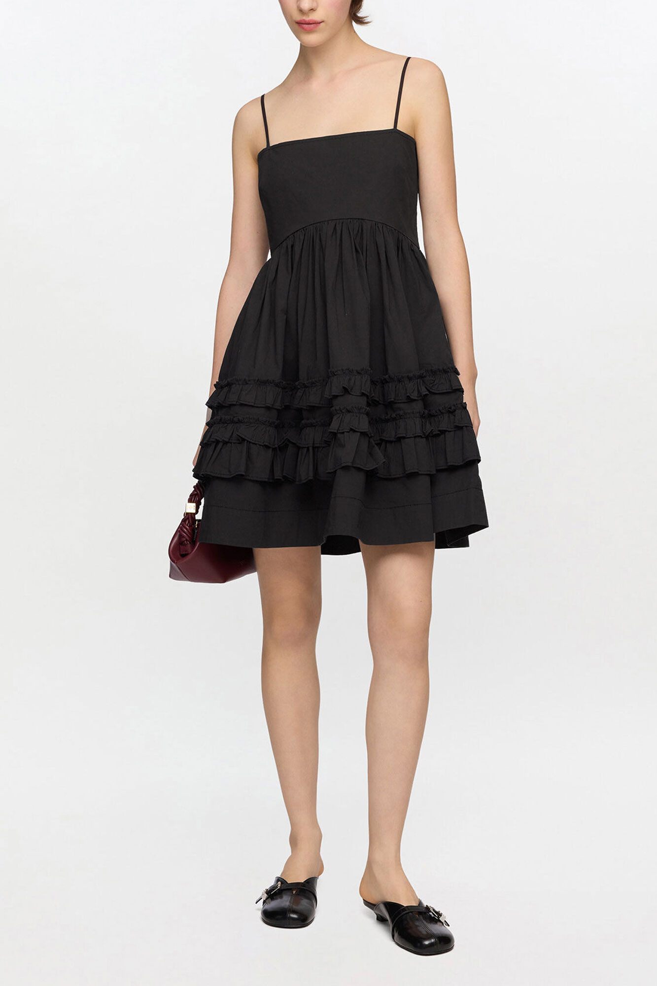 Robe courte noire à volants, Organic Cotton, in colour Black - 1 - GANNI