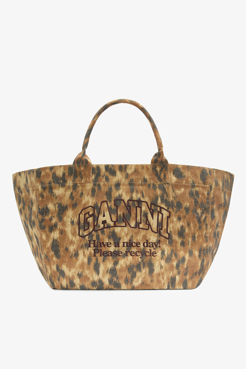 Tote XXL in Ikat Animal, Recycled Cotton, in colour Burro - 1 - GANNI