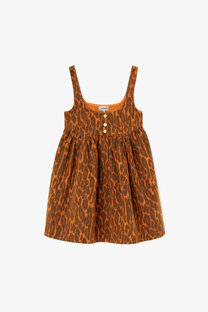 Robe en denim léopard, Organic Cotton, in colour Autumn Maple - 1 - GANNI