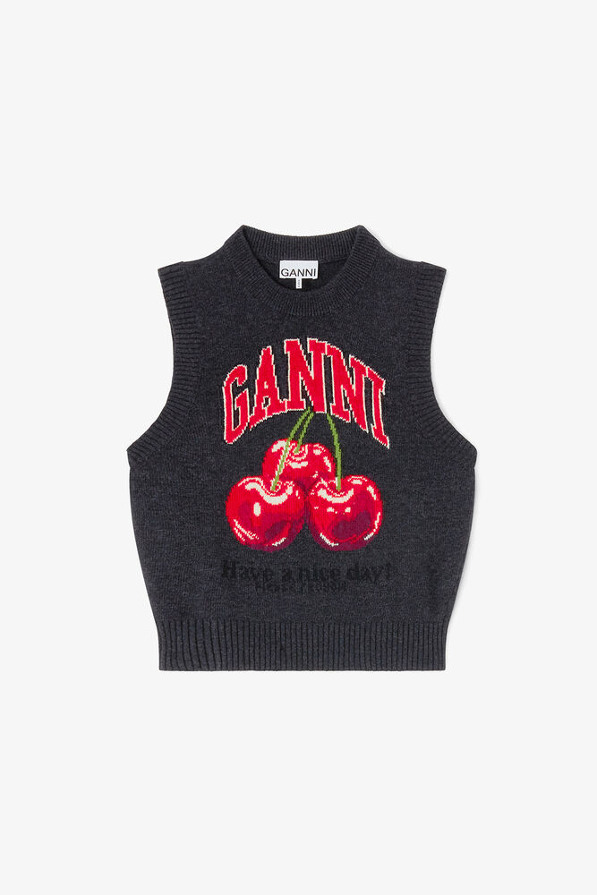 Knit Vest in Graphic Wool, Phantom