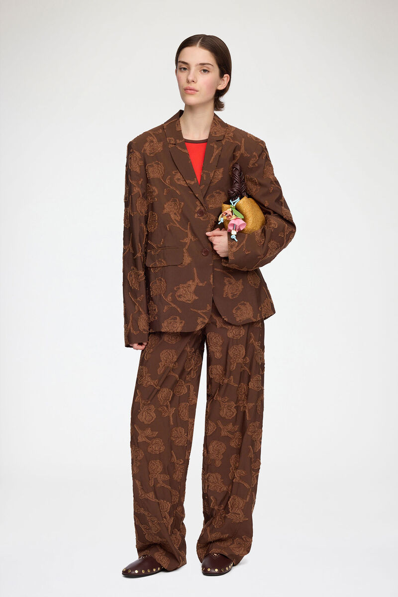 Blazer i brun fil coupé, Recycled Cotton, in colour Cocoa Brown - 2 - GANNI