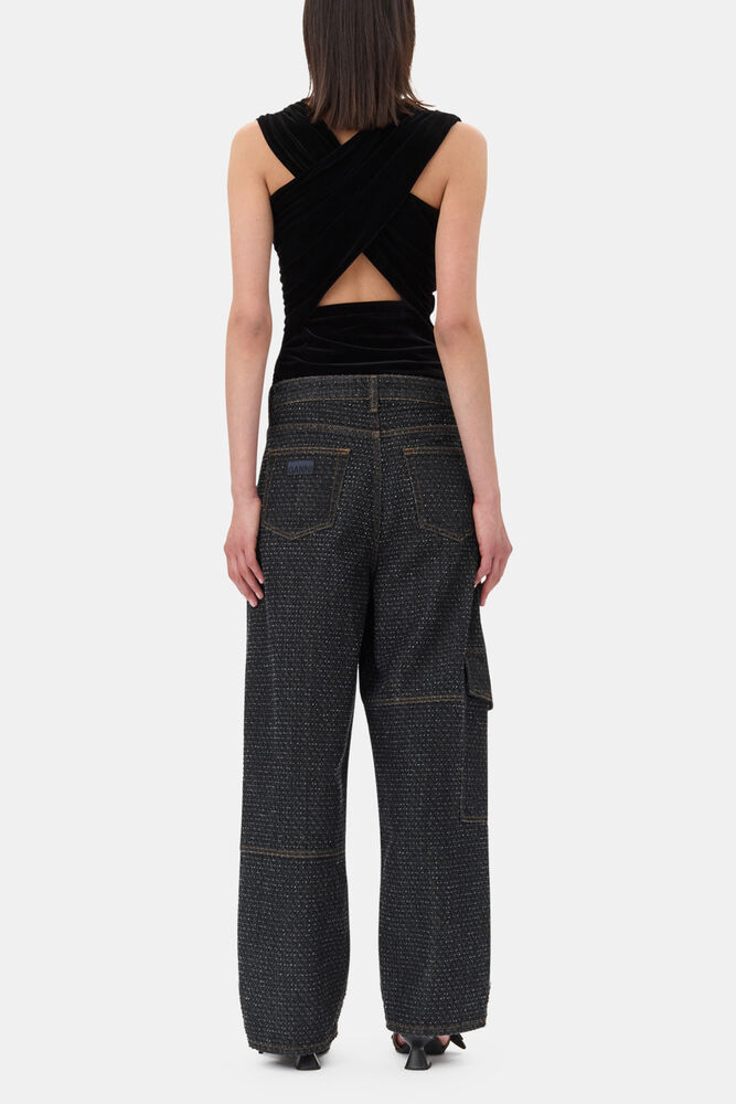 Black Velvet Ruched Top, Black