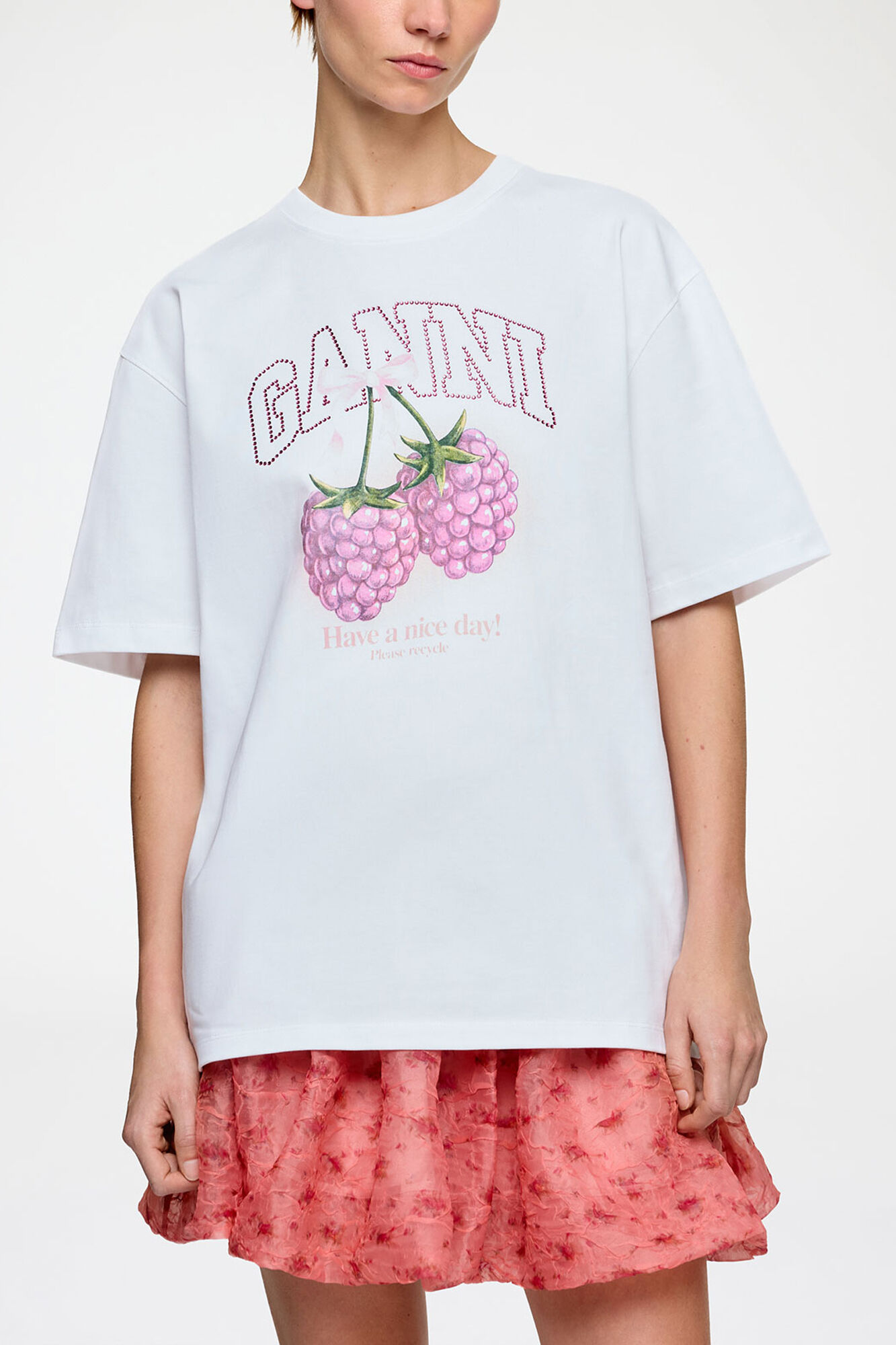 T-Shirt mit Himbeeren, Organic Cotton, in colour Bright White - 2 - GANNI