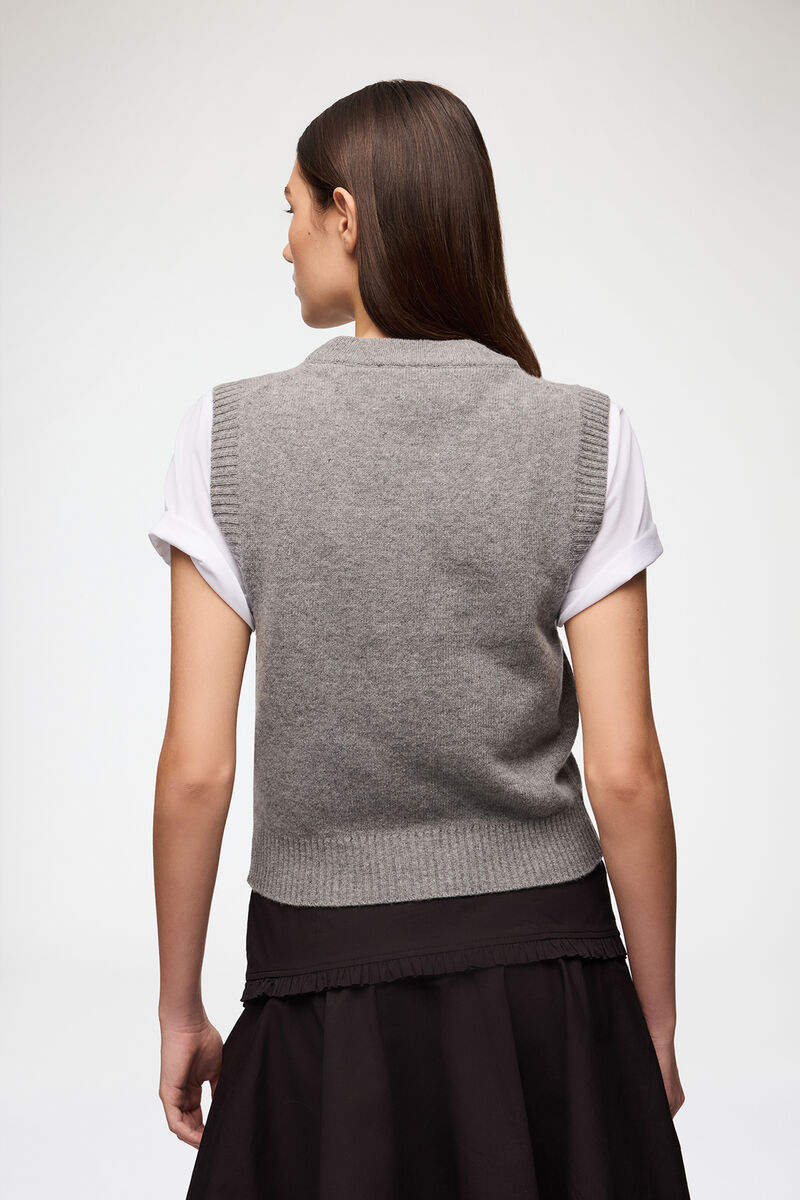 Strikvest med blomster, Wool, in colour Paloma - 3 - GANNI