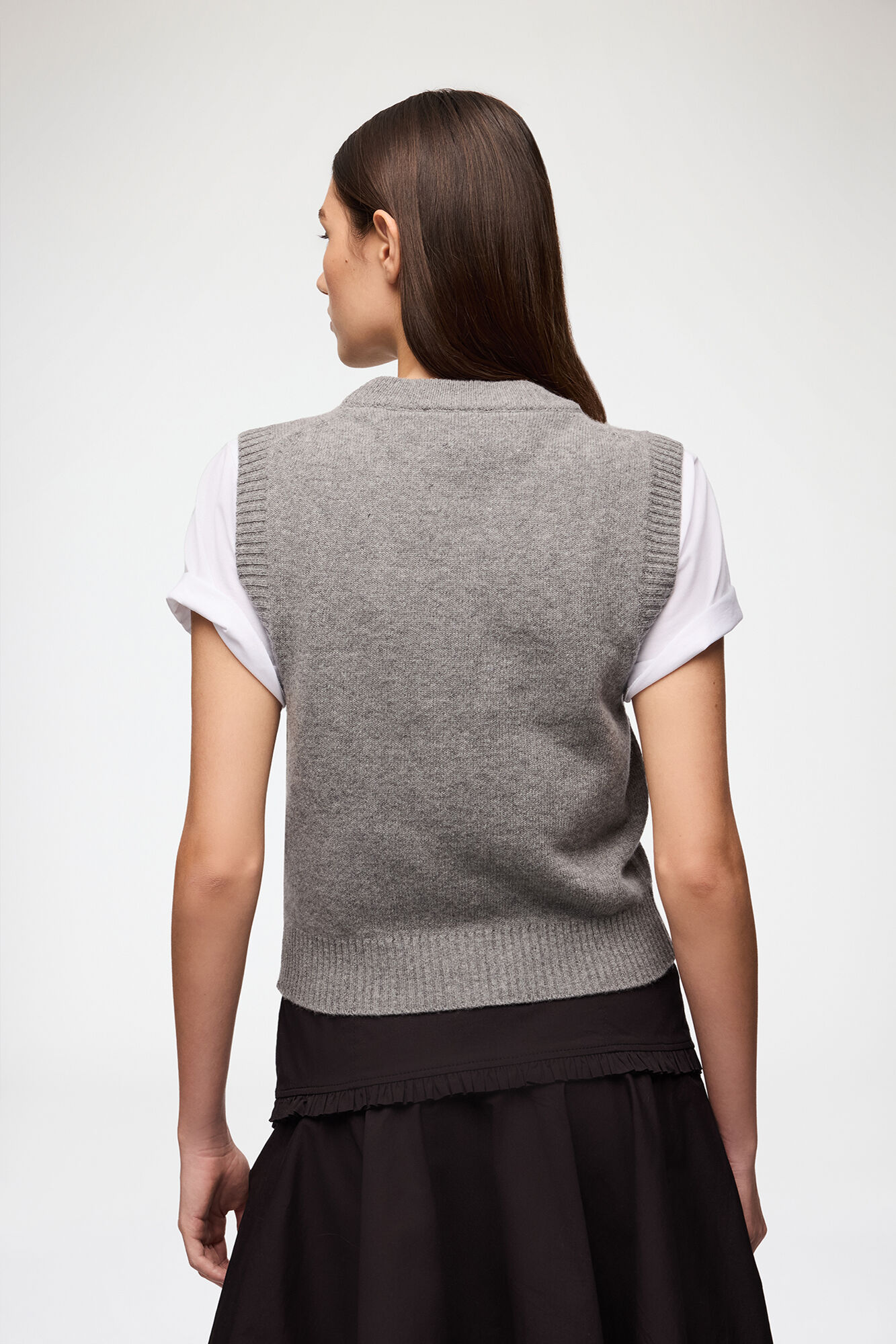 Strikvest med blomster, Wool, in colour Paloma - 3 - GANNI