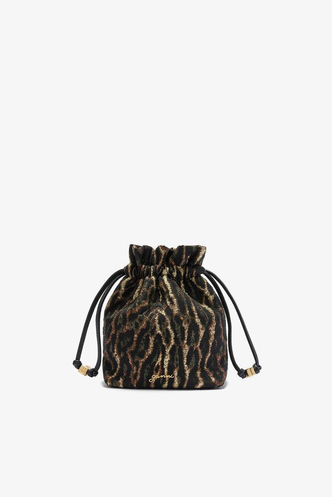 Bou Bucket Pouch in Metallic Cloqué, Antique Bronze