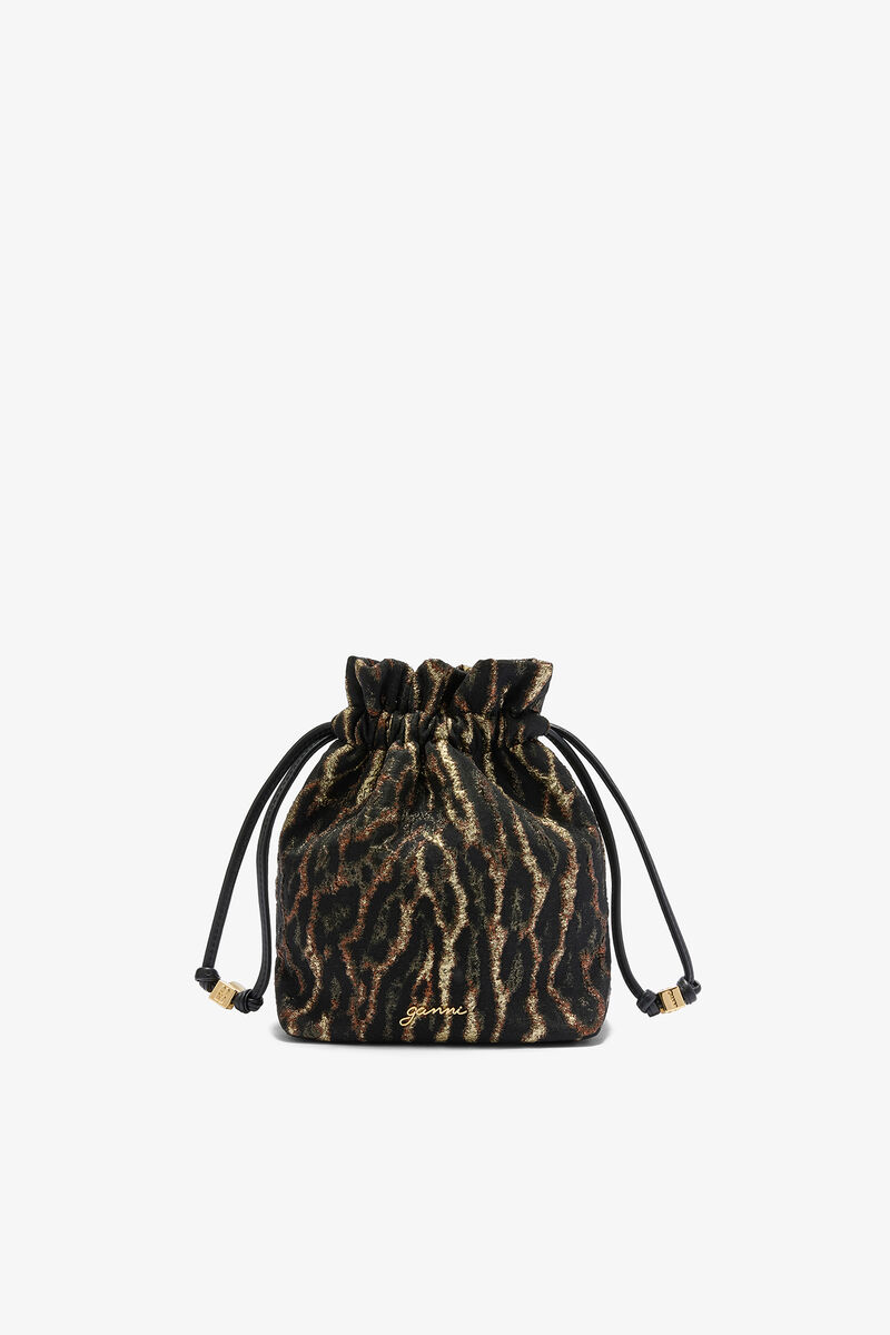 Bou Bucket Pochette en cloqué métallisé, Recycled Polyester, in colour Antique Bronze - 1 - GANNI
