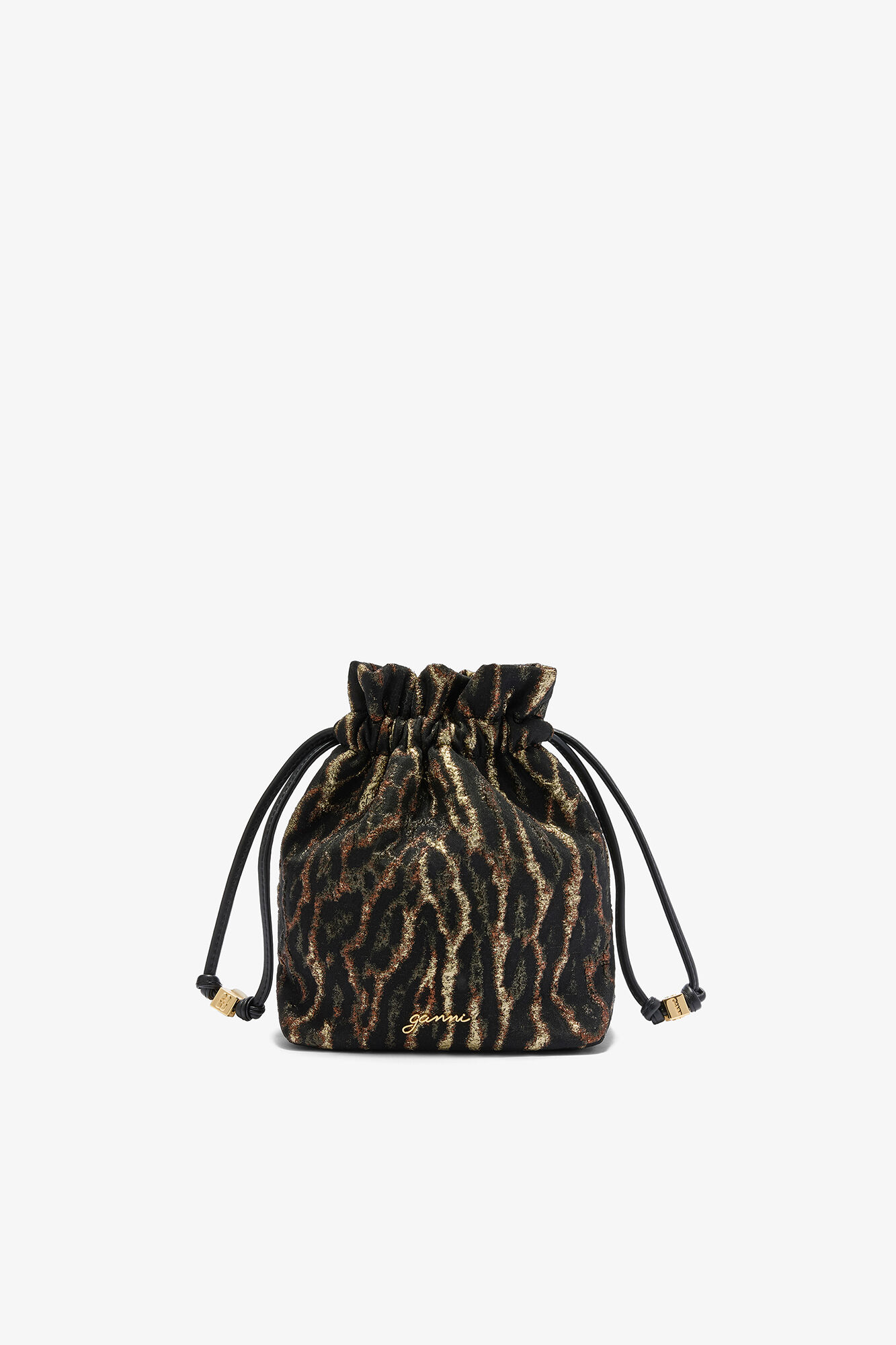 Bou Bucket Pochette en cloqué métallisé, Recycled Polyester, in colour Antique Bronze - 1 - GANNI