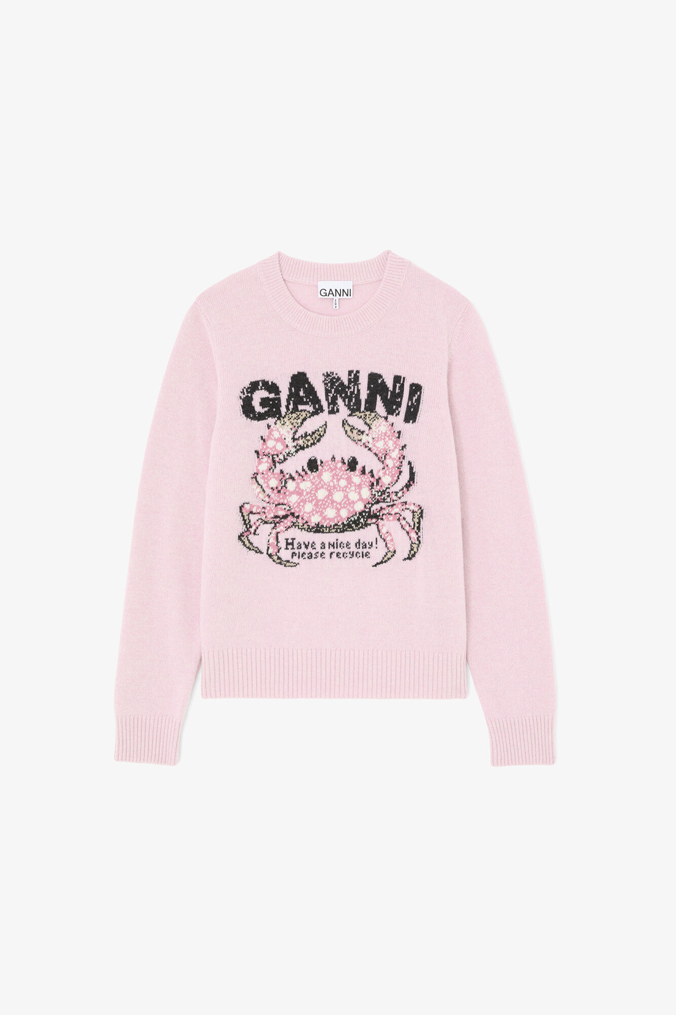 Jumper with Crab, Wool, in colour Chalk Pink - 1 - GANNI