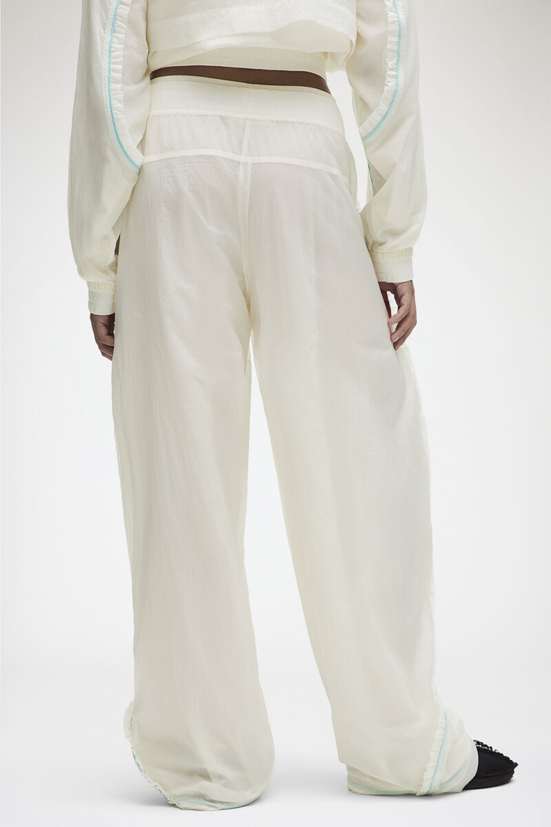 Ruffle-Trim Textured MR Pants, Recycled Polyamide, in colour Coconut Ivory - 3 - GANNI