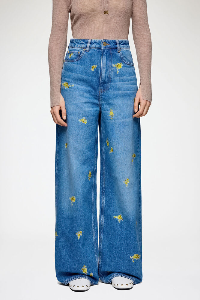 Lari Jeans Wide in Printed Denim, Light Blue Vintage
