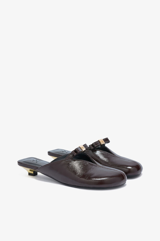 Sue Kitten Heel Mules in Brown, Demitasse