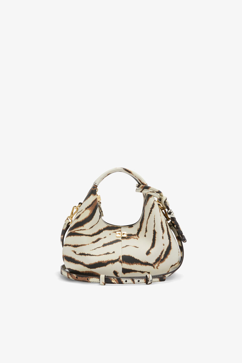 Mini Hobo Bag in Zebra, Recycled Polyester, in colour Egret - 1 - GANNI