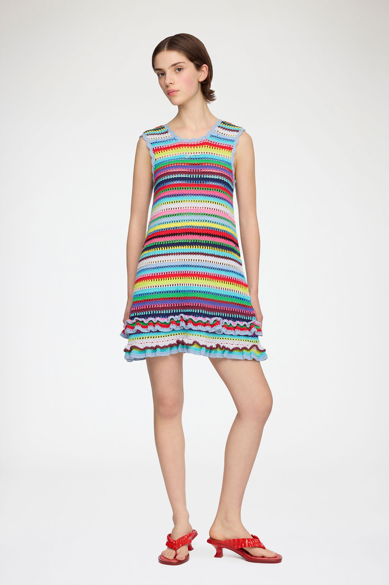 Heklet kjole med striper, Organic Cotton, in colour Multicolour - 1 - GANNI