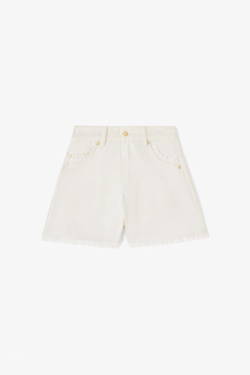 Shorts in White Denim, Organic Cotton, in colour Bright White - 1 - GANNI
