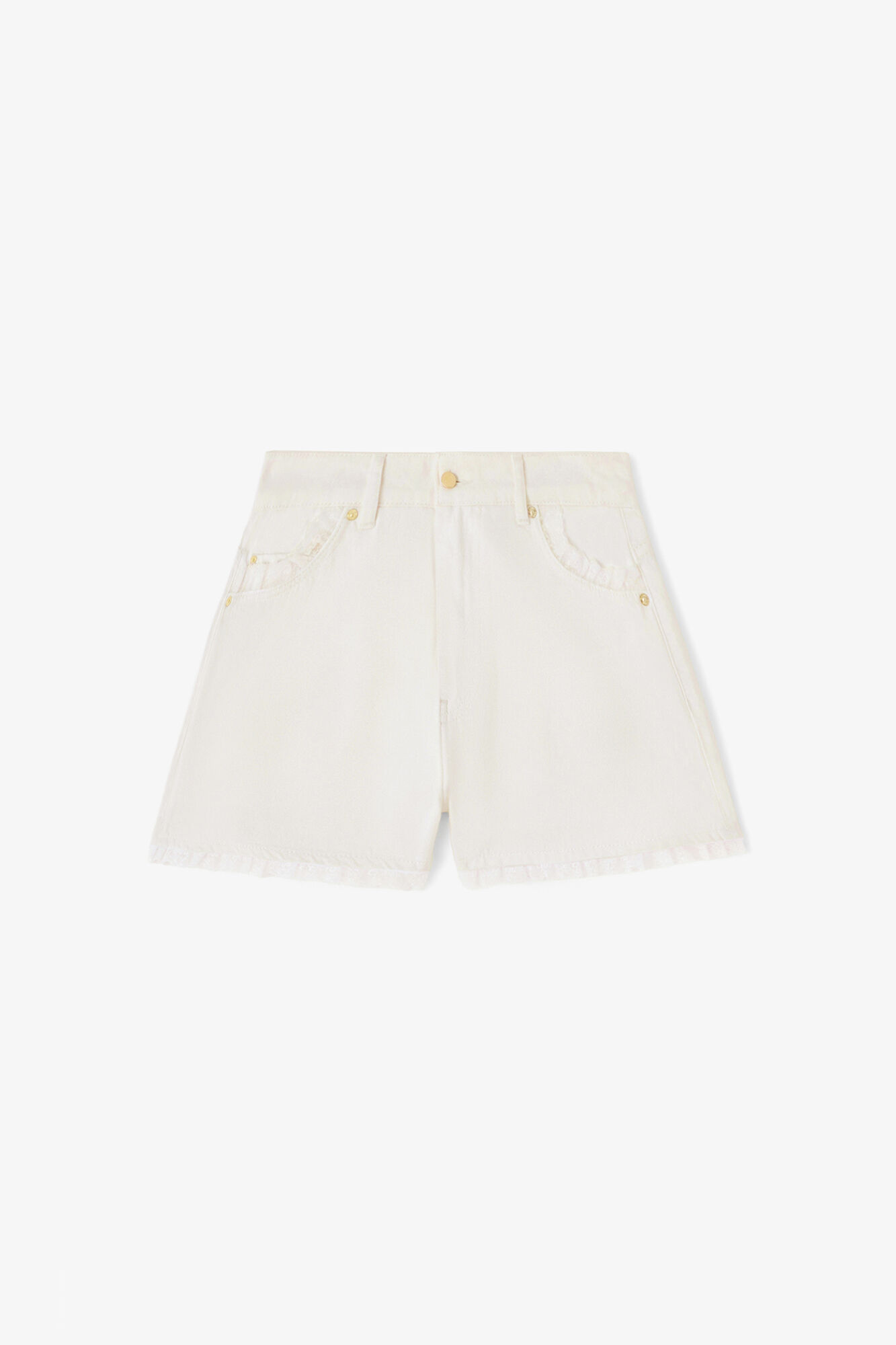 Shorts in White Denim, Organic Cotton, in colour Bright White - 1 - GANNI