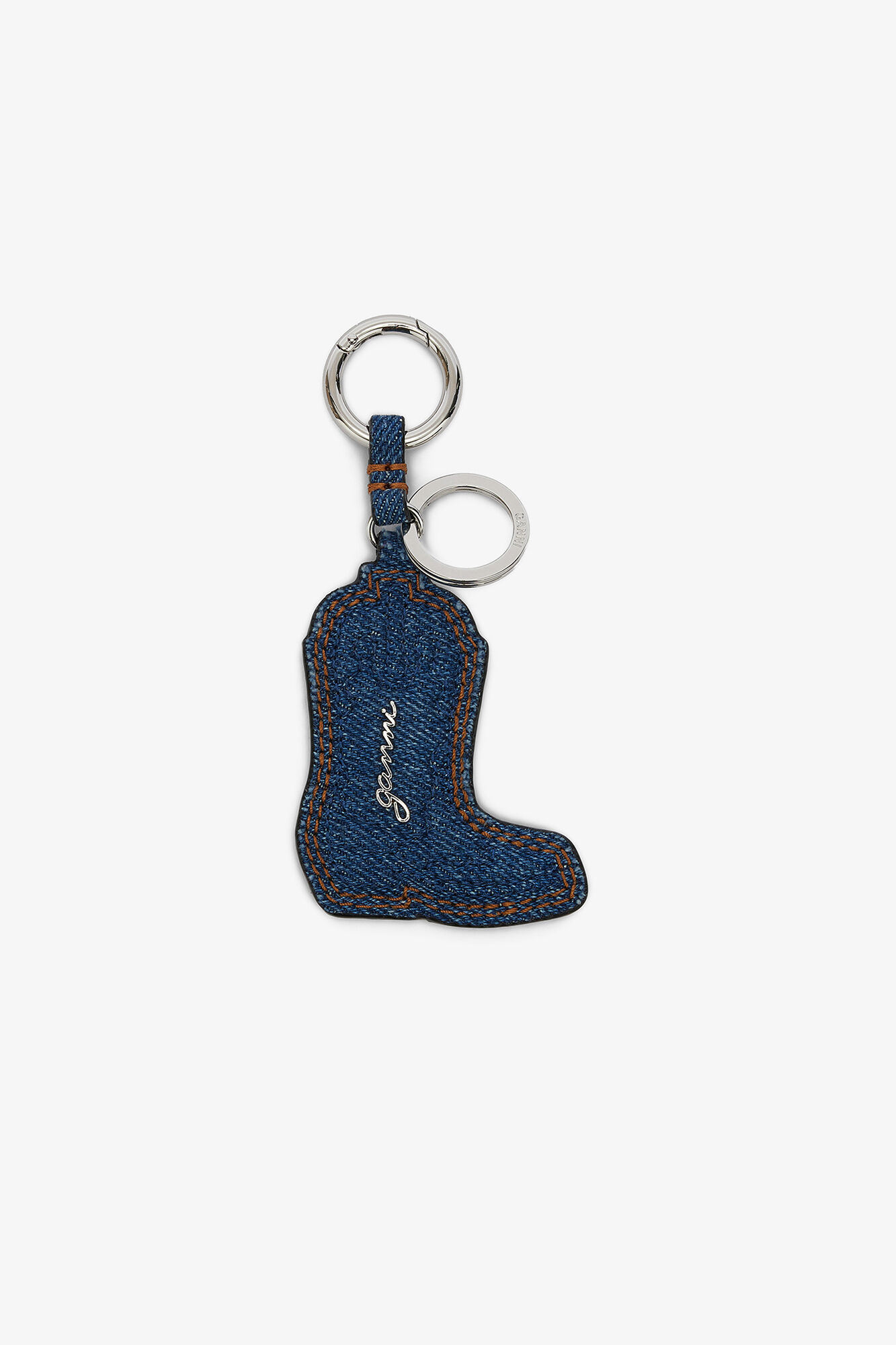 Nyckelring i denim med westernstövel, Recycled Cotton, in colour Navy Peony - 1 - GANNI