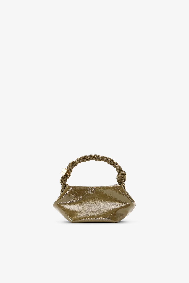 Mini Bou Bag in Olive Green, Recycled Leather, in colour Military Olive - 3 - GANNI