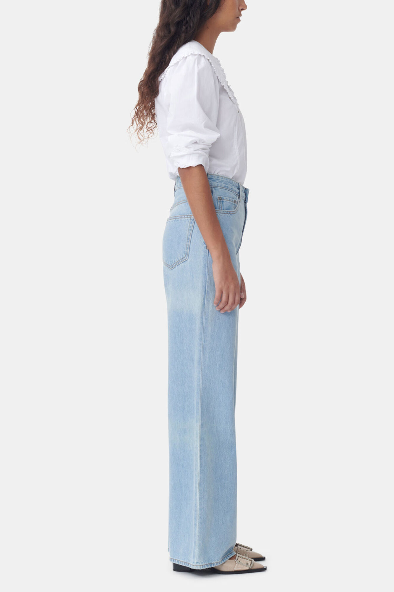 White Frill Collar Poplin Skjorte, Cotton, in colour Bright White - 3 - GANNI