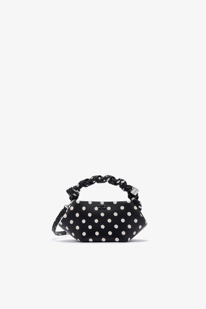 Mini Bou Bag in Polka-Dot, Recycled Leather, in colour Black - 1 - GANNI