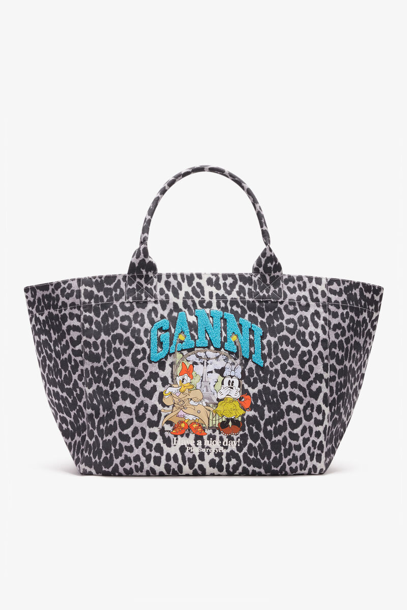 Tote XXL with Minnie Mouse & Daisy Duck, Recycled Cotton, in colour Silver - 1 - GANNI