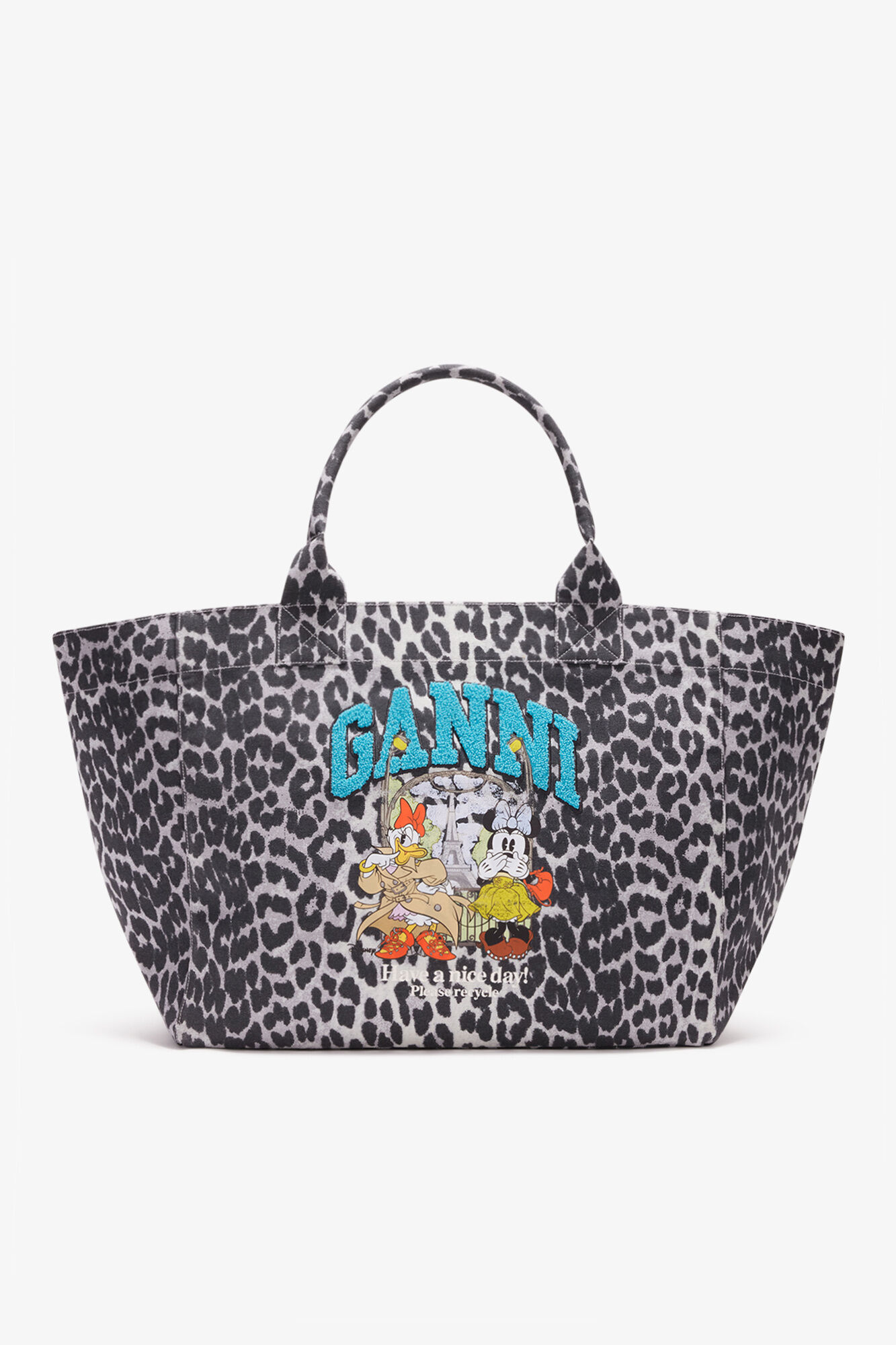 Tote XXL with Minnie Mouse & Daisy Duck, Recycled Cotton, in colour Silver - 1 - GANNI