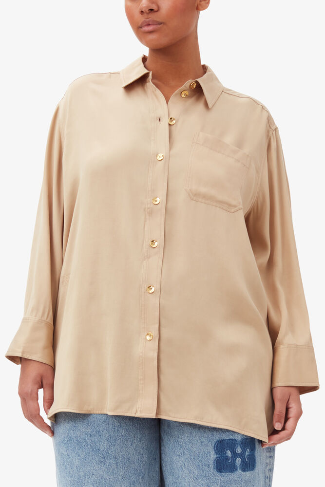 Beige Washed Satin Shirt, Safari