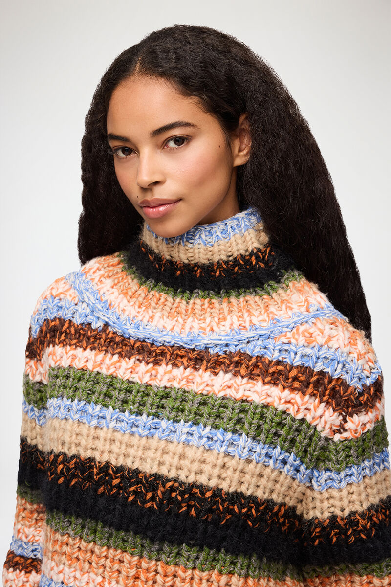 Turtleneck in Multistripe, Wool, in colour Multicolour - 2 - GANNI