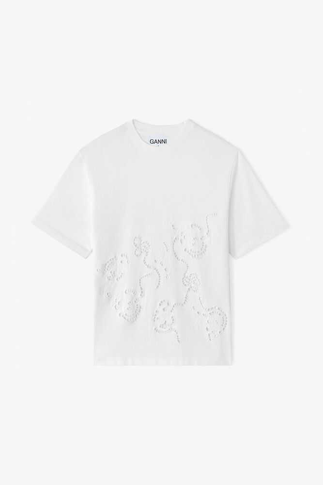T-shirt in White Broderie Anglaise, Bright White