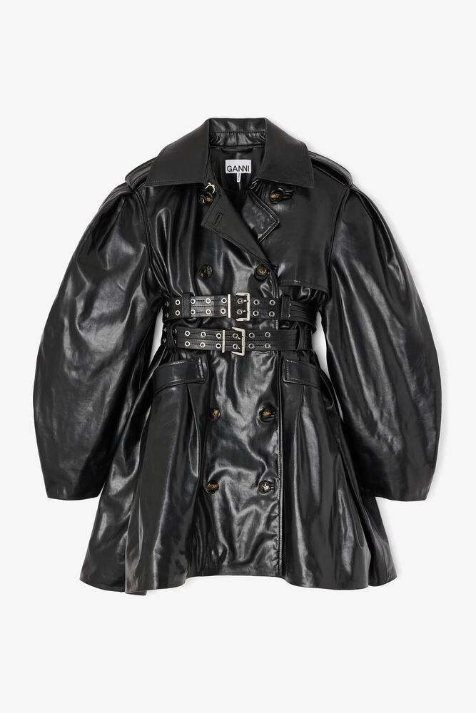 Trench Coat in Recycled Leather, Black