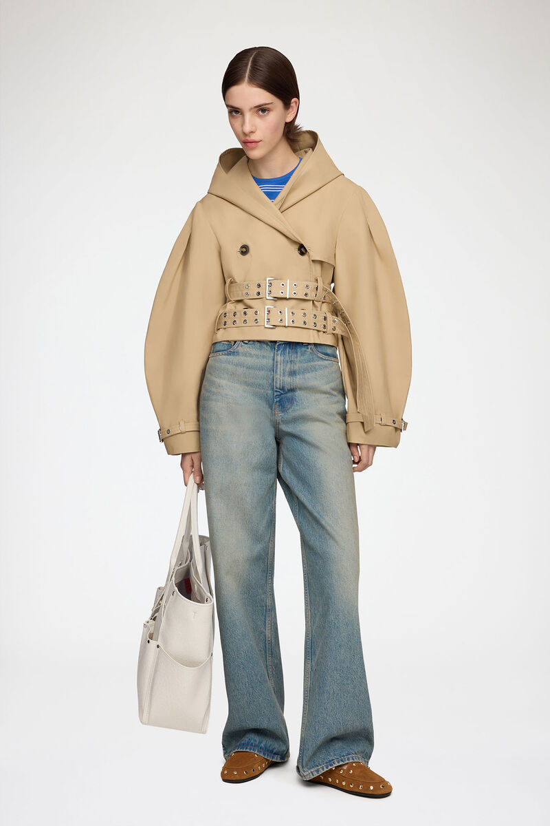 Trench Jacket in Double Cotton, Organic Cotton, in colour Warm Sand - 2 - GANNI