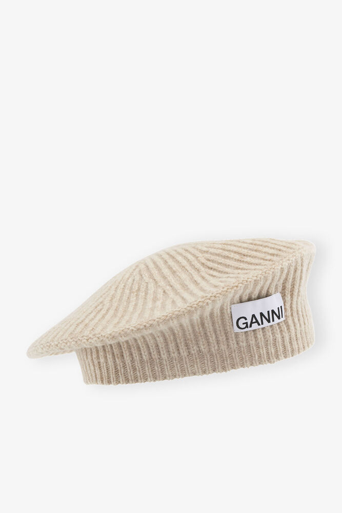 Wool Rib Knit Beret, Brazilian Sand