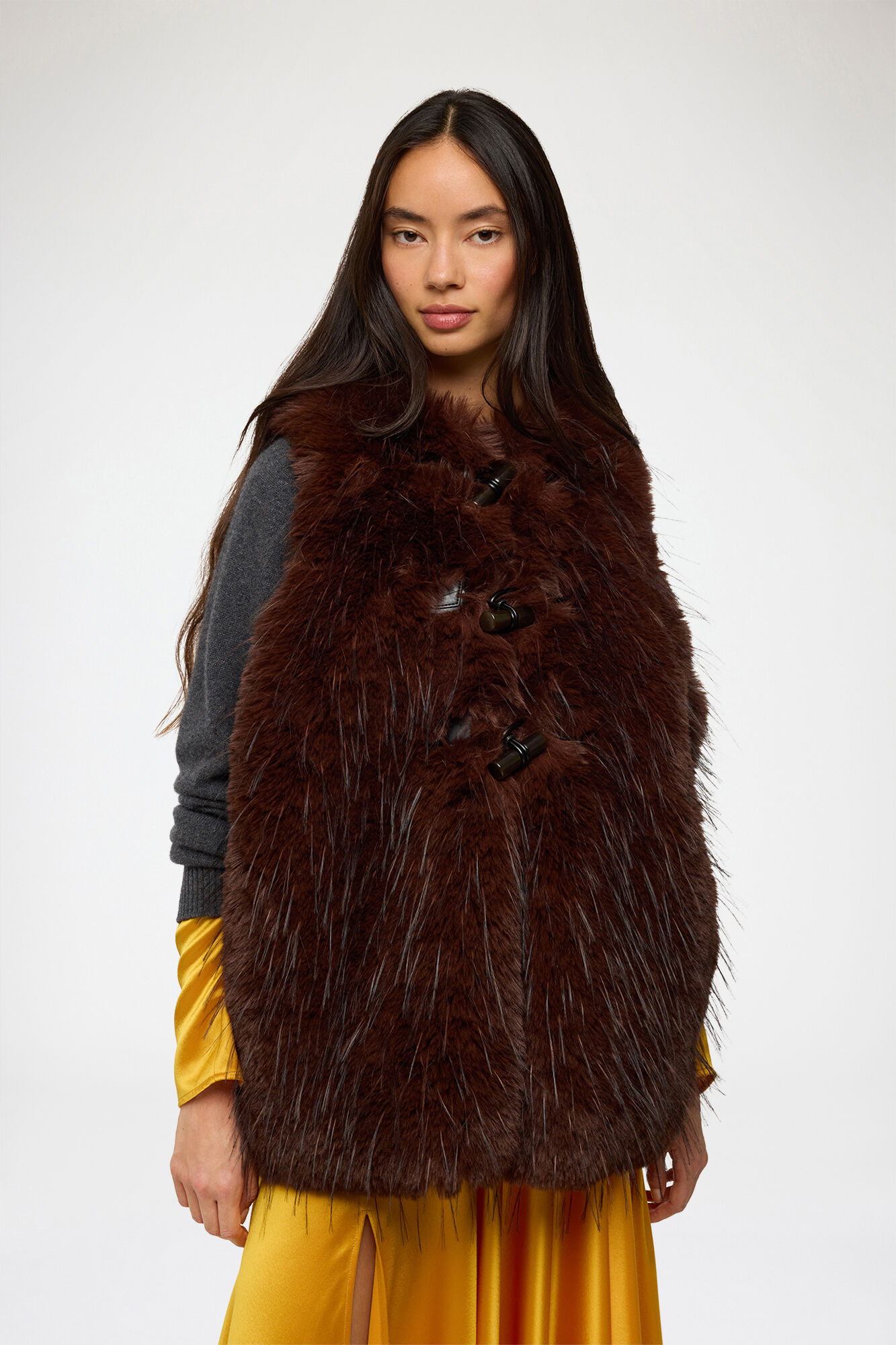 Vest in Alternative Fur, Recycled Polyester, in colour Chicory Coffee - 1 - GANNI