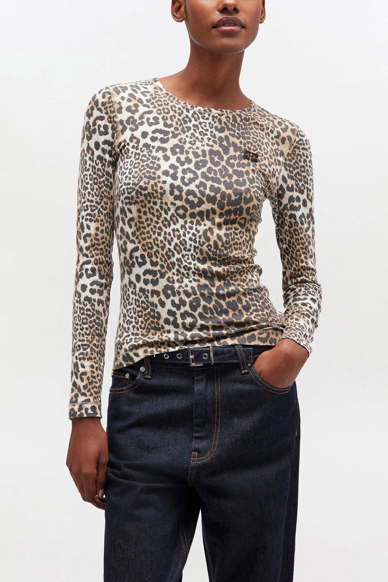 Long-sleeve in Leopard, Organic Cotton, in colour Leopard - 2 - GANNI