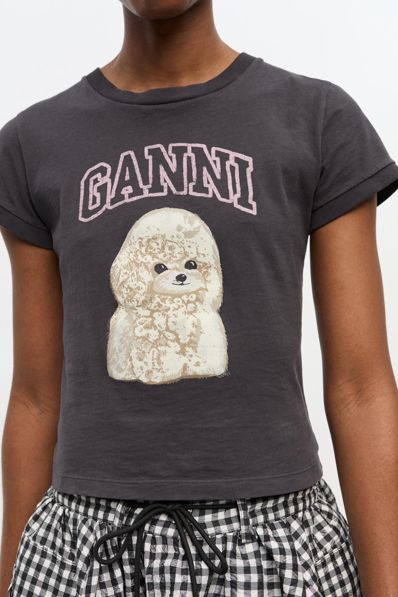 Black Poodle Baby Fit T-shirt, Organic Cotton, in colour Phantom - 4 - GANNI