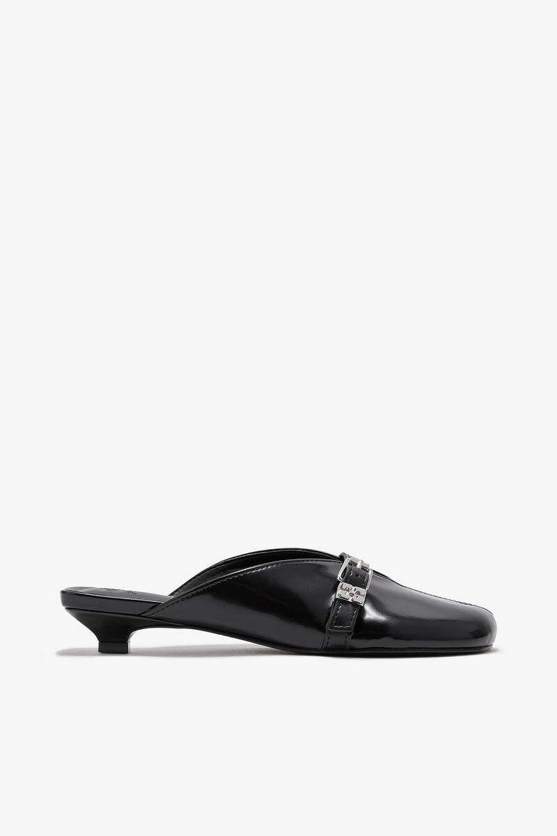 Sue Kitten Heel Mules in Black, Oleatex™, in colour Black - 1 - GANNI