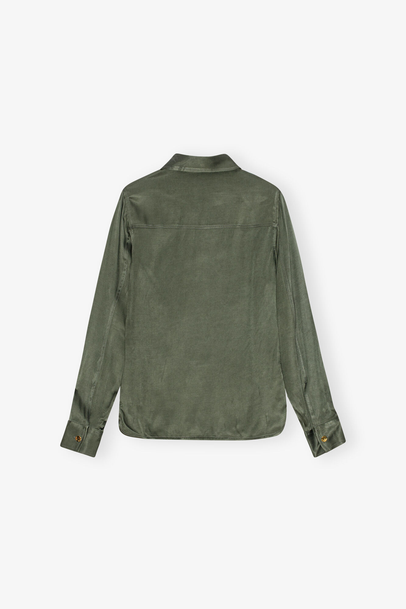 Green Washed Satin Shirt, LENZING™ ECOVERO™, in colour Climbing Ivy - 2 - GANNI