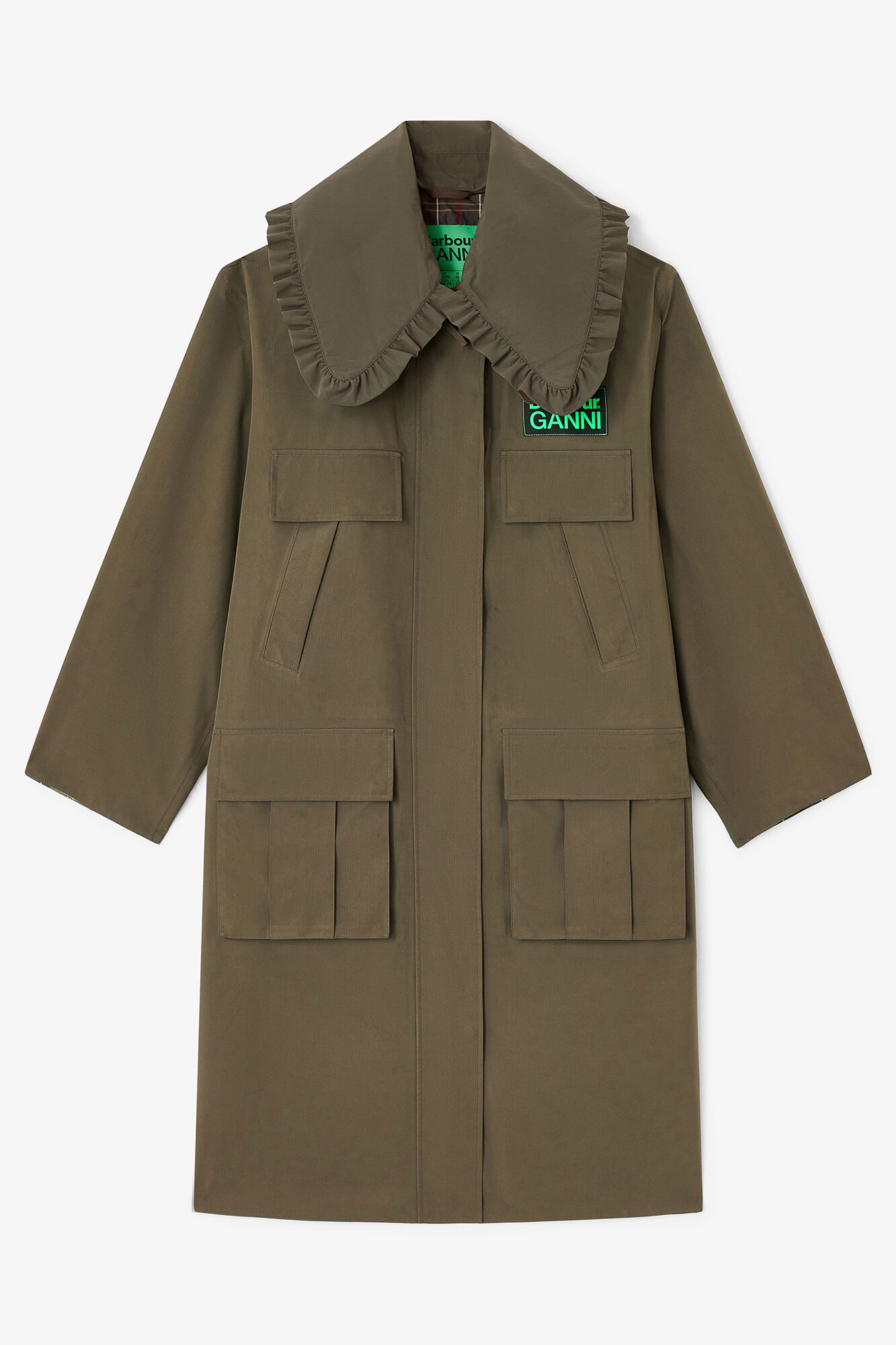 Long Coat in Green, Wool, in colour Kalamata - 1 - GANNI