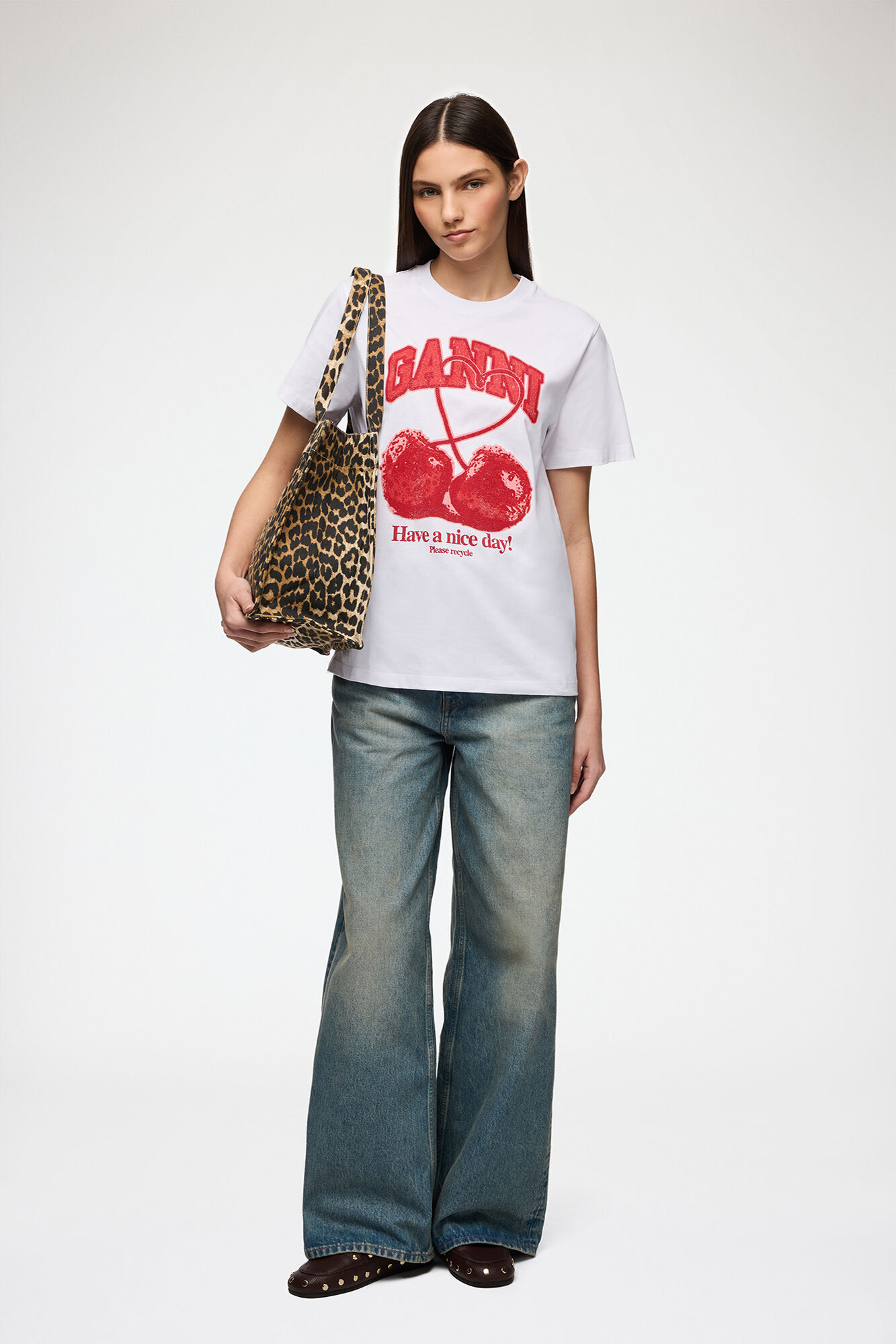 T-shirt with Cherry, Organic Cotton, in colour Bright White - 2 - GANNI