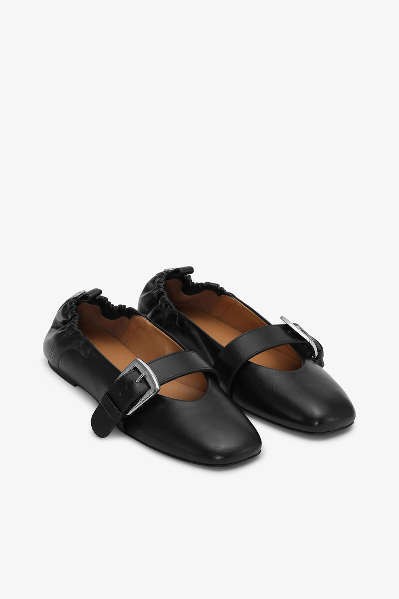 Buckle Strap Ballerinas in Black, Oleatex™, in colour Black - 2 - GANNI