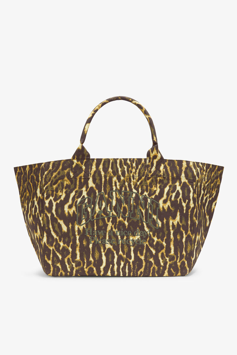 Tote XXL in Gradient Leopard, Recycled Cotton, in colour Lemon Grass - 1 - GANNI