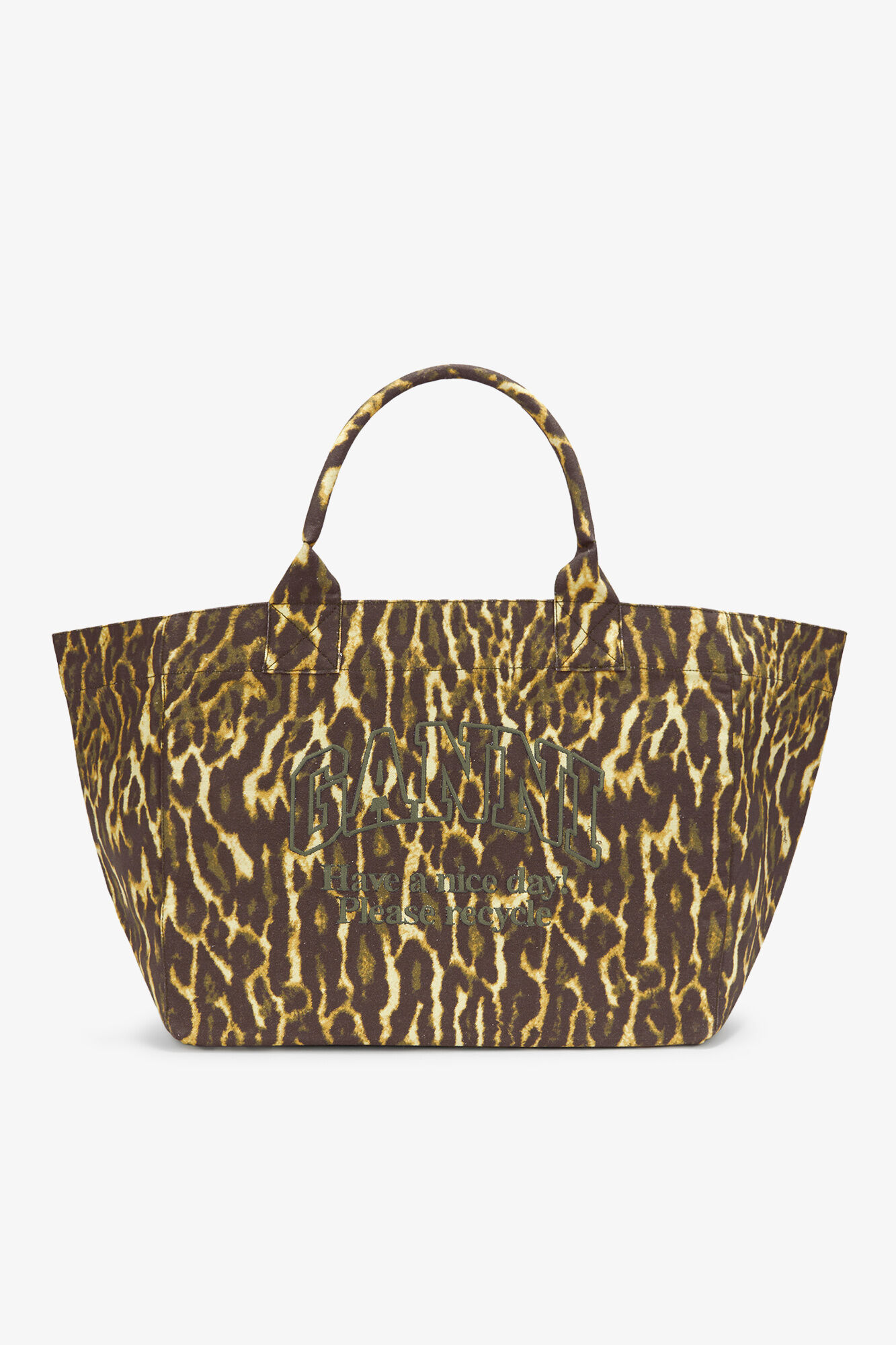 Tote XXL in Gradient Leopard, Recycled Cotton, in colour Lemon Grass - 1 - GANNI