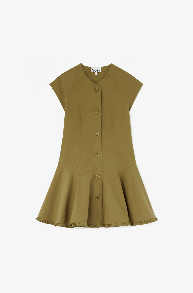 Dress in Green Cotton, Organic Cotton, in colour Military Olive - 1 - GANNI