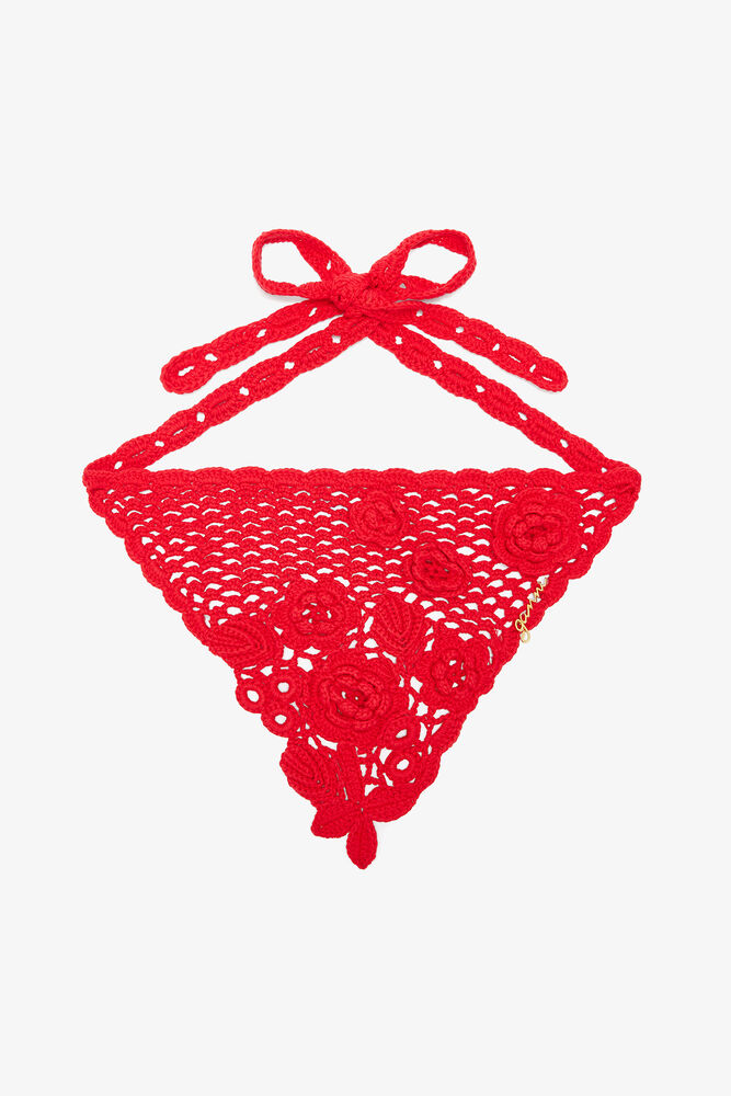 Head Scarf in Cotton Crochet, Goji Berry