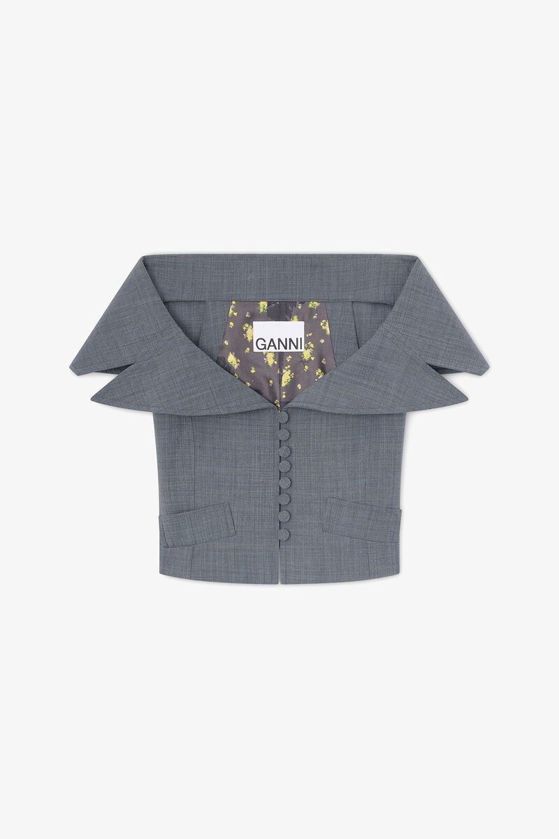 Vest in Grey Wool Melange, Wool, in colour Phantom - 1 - GANNI